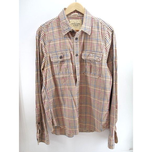 Abercrombie & Fitch Flannel Shirt Muscle Check Large Orange blue - Picture 2 of 8